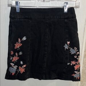 Topshop Black Mini Skirt with Floral Embroidery